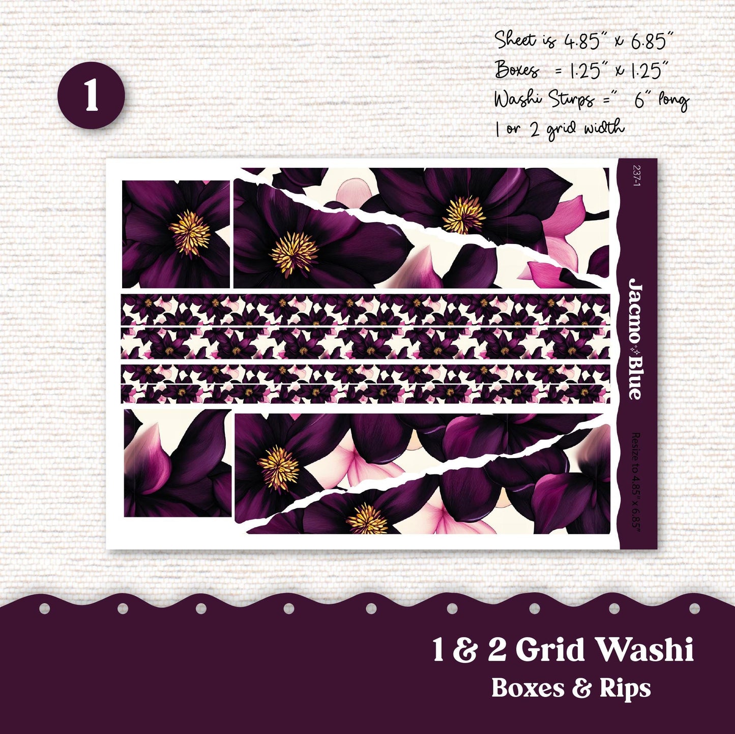 Thin Washi & Minimal Basics for Journaling 3.9mm Washi Notebook Planners Sticker Kit - Violet Mood 241