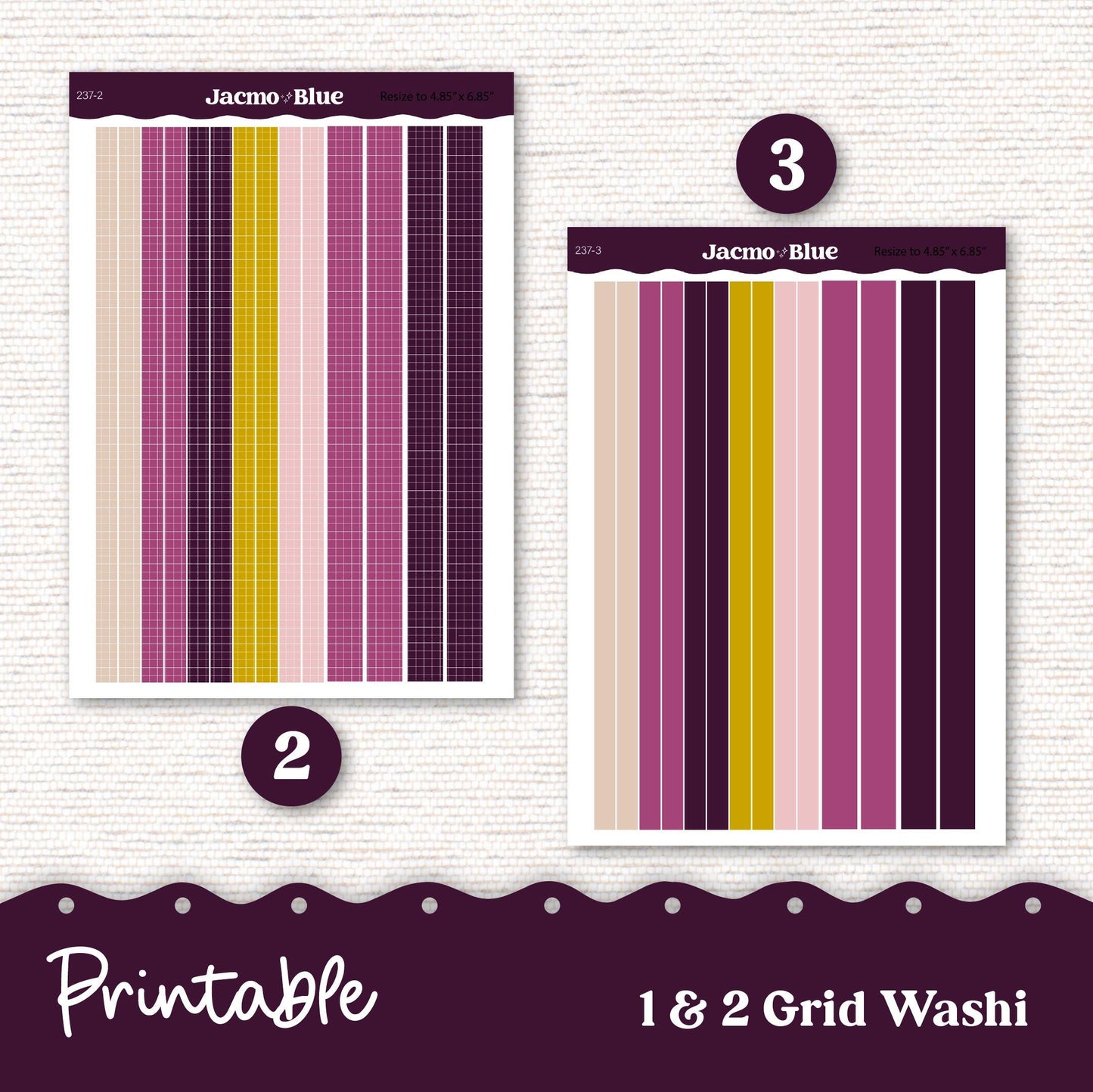 Printable Thin Washi & Minimal Basics for Journaling 3.9mm Washi Planners Sticker Kit Cricut Studio PNG Cut Files - Violet Mood 241P