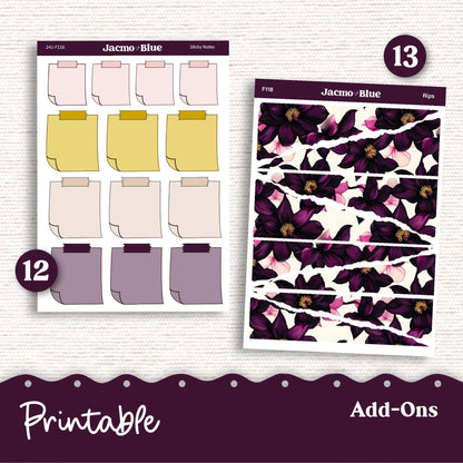 PRINTABLE Weekly Sticker Kit Vertical Planner 13 Sheets - Silhouette Cricut Transparent PNG Files 241P Violet Mood Deep Purple