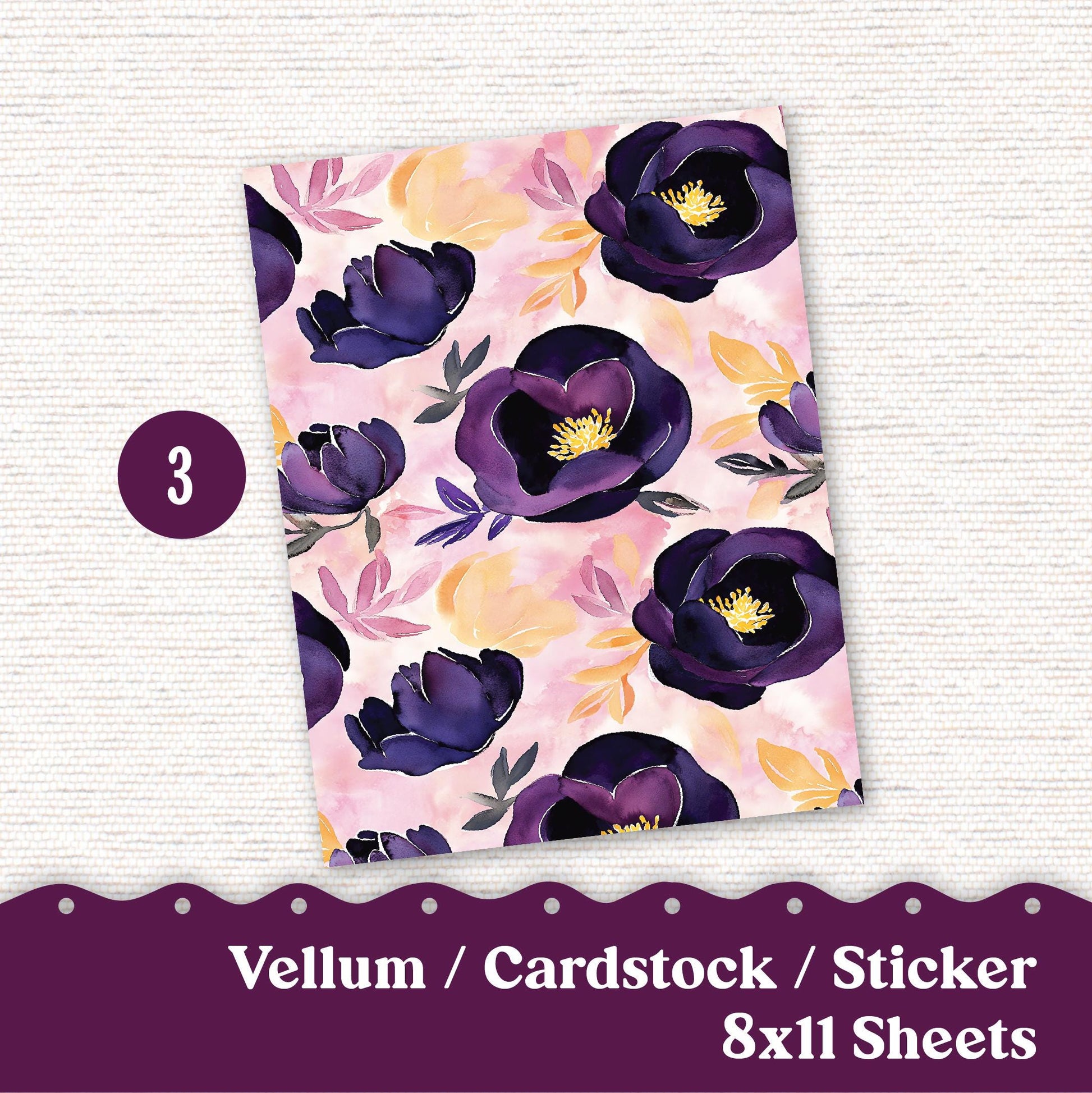 Vellum or Cardstock Dashboard Tip-in for Planners or Junk Journaling - 241V - Violet Mood