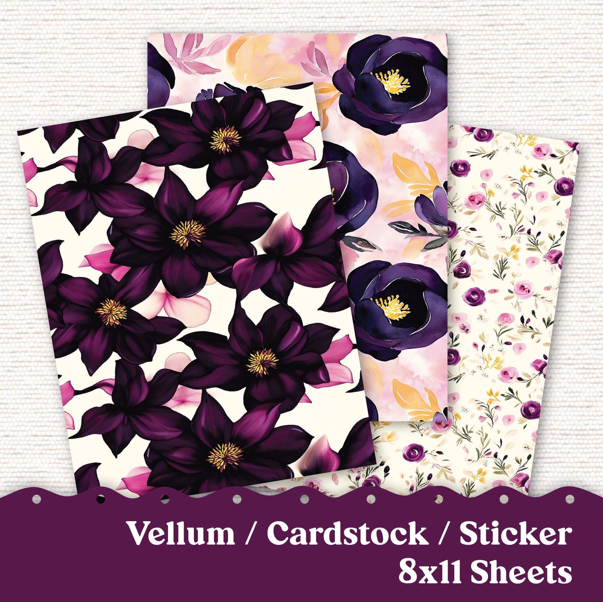 Vellum or Cardstock Dashboard Tip-in for Planners or Junk Journaling - 241V - Violet Mood