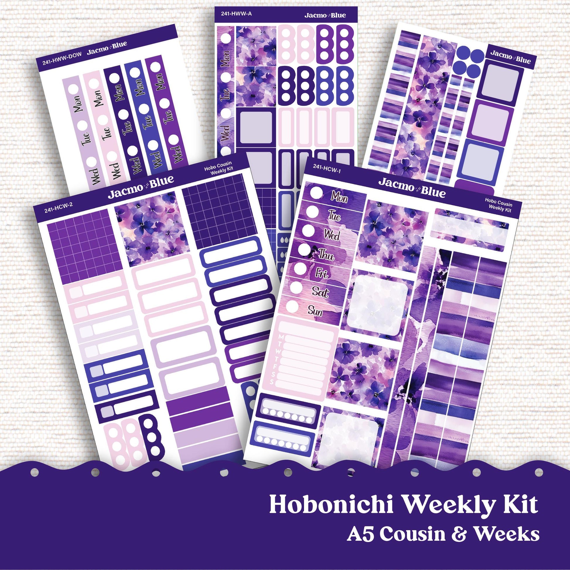 Hobonichi Cousin & Weeks Weekly Planner Sticker Kit 2025 - Hobo Stickers - 242 Purple Watercolor