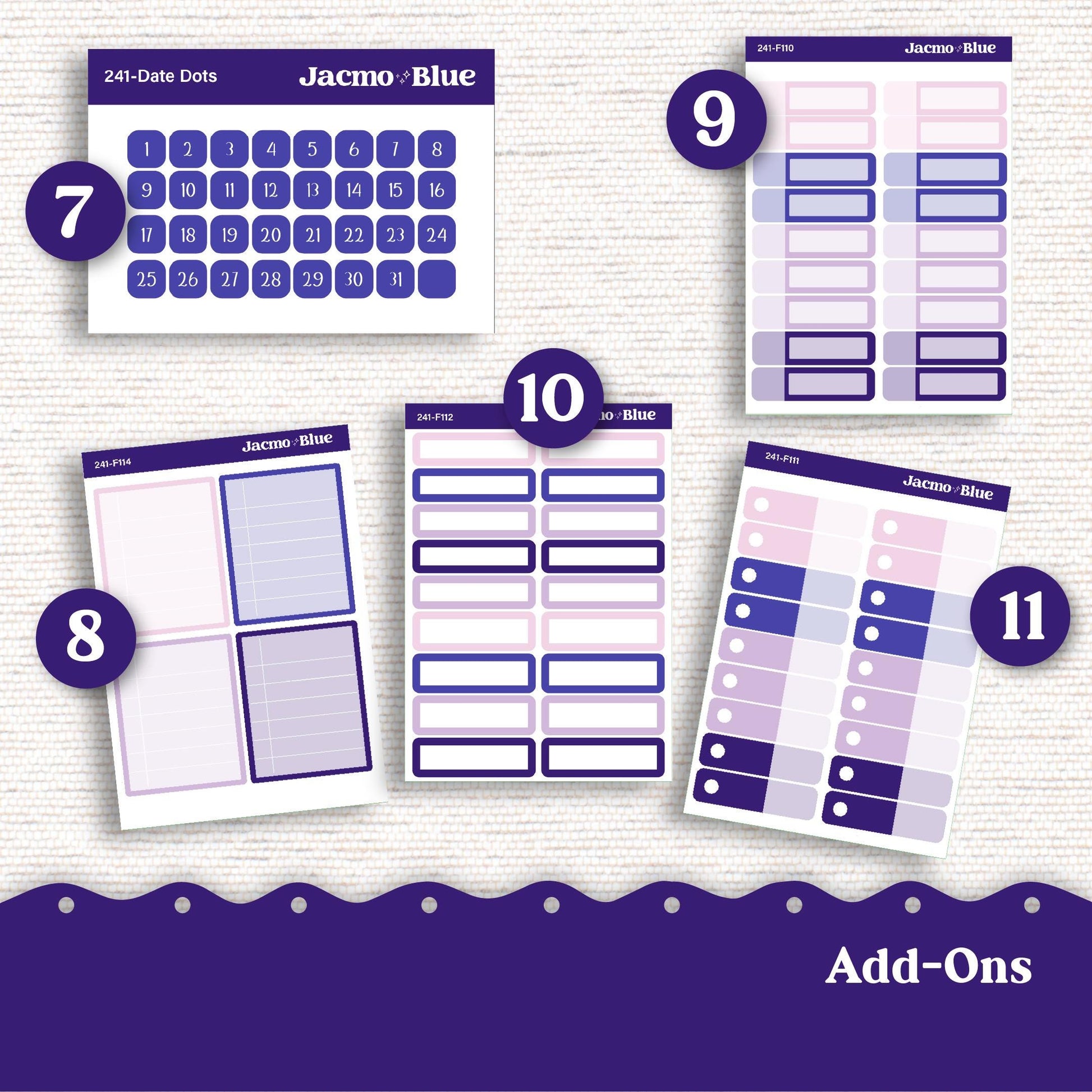 Weekly Planner Sticker Kit Vertical Planner Stickers Kit 242 Purple Watercolor - Standard Vertical 1.5" Columns A5 B6