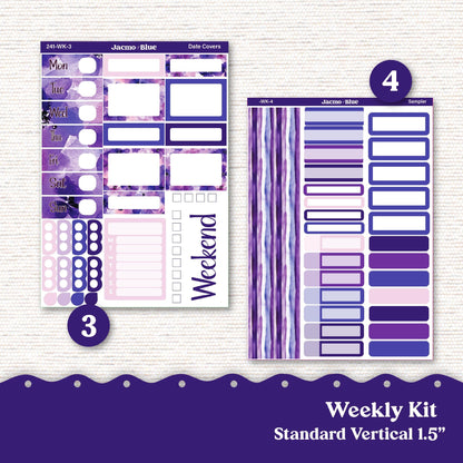 Weekly Planner Sticker Kit Vertical Planner Stickers Kit 242 Purple Watercolor - Standard Vertical 1.5" Columns A5 B6