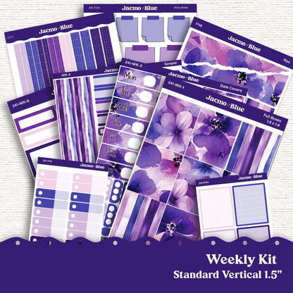 Weekly Planner Sticker Kit Vertical Planner Stickers Kit 242 Purple Watercolor - Standard Vertical 1.5" Columns A5 B6