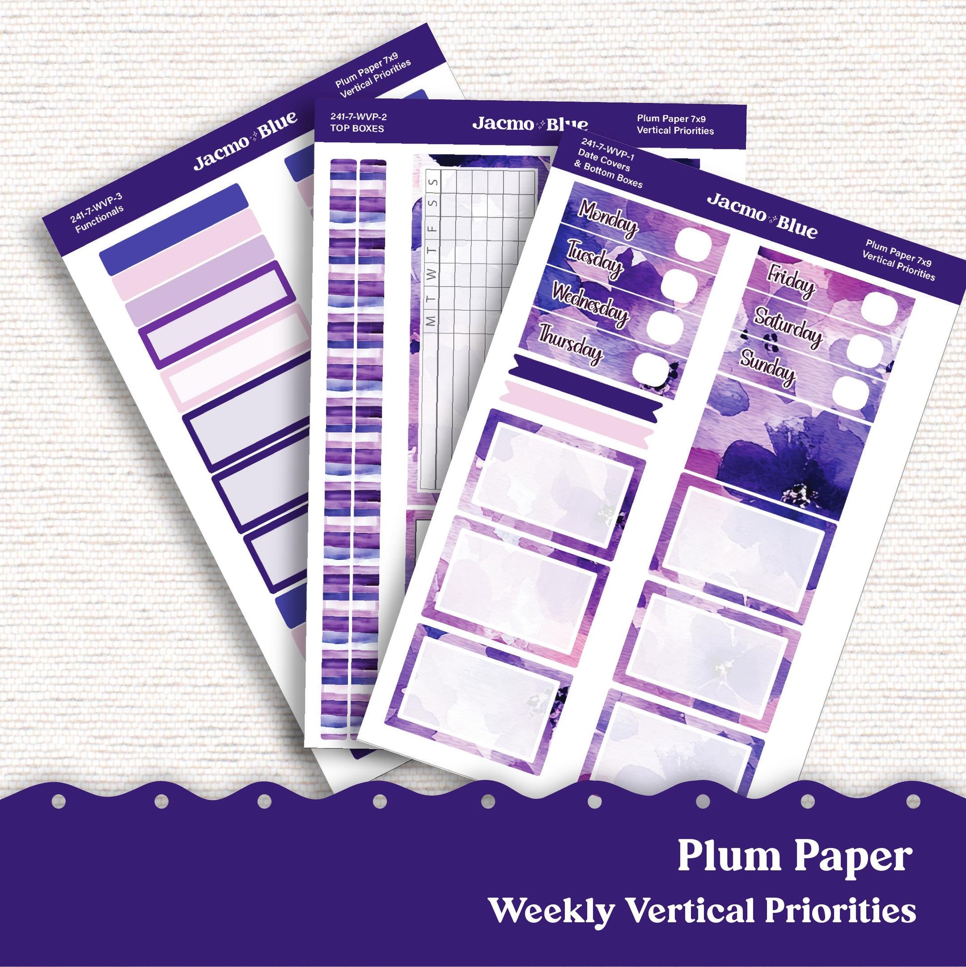 Weekly Vertical Priorities Plum Paper Kit 242 - Purple Watercolor