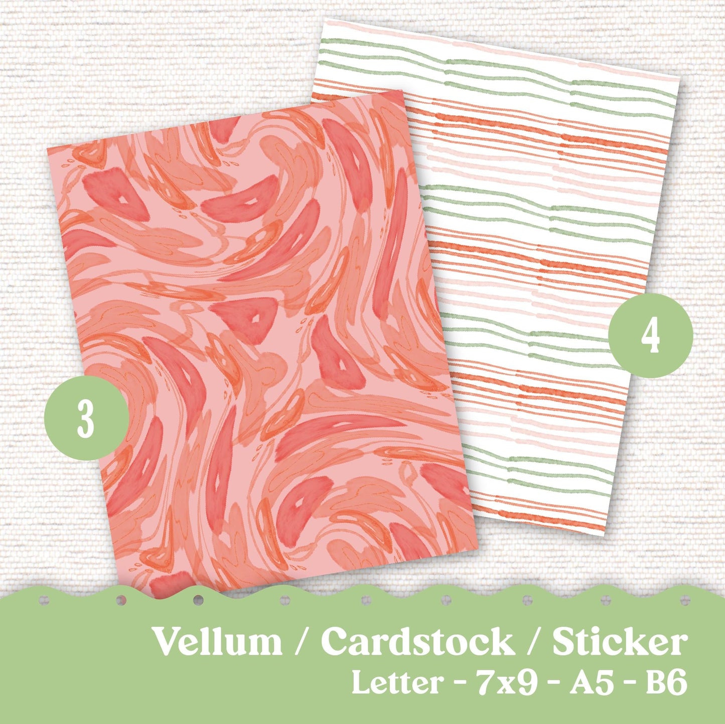 Vellum or Cardstock Dashboard Tip-in for Planners or Junk Journaling - Kit 130V - Peachy