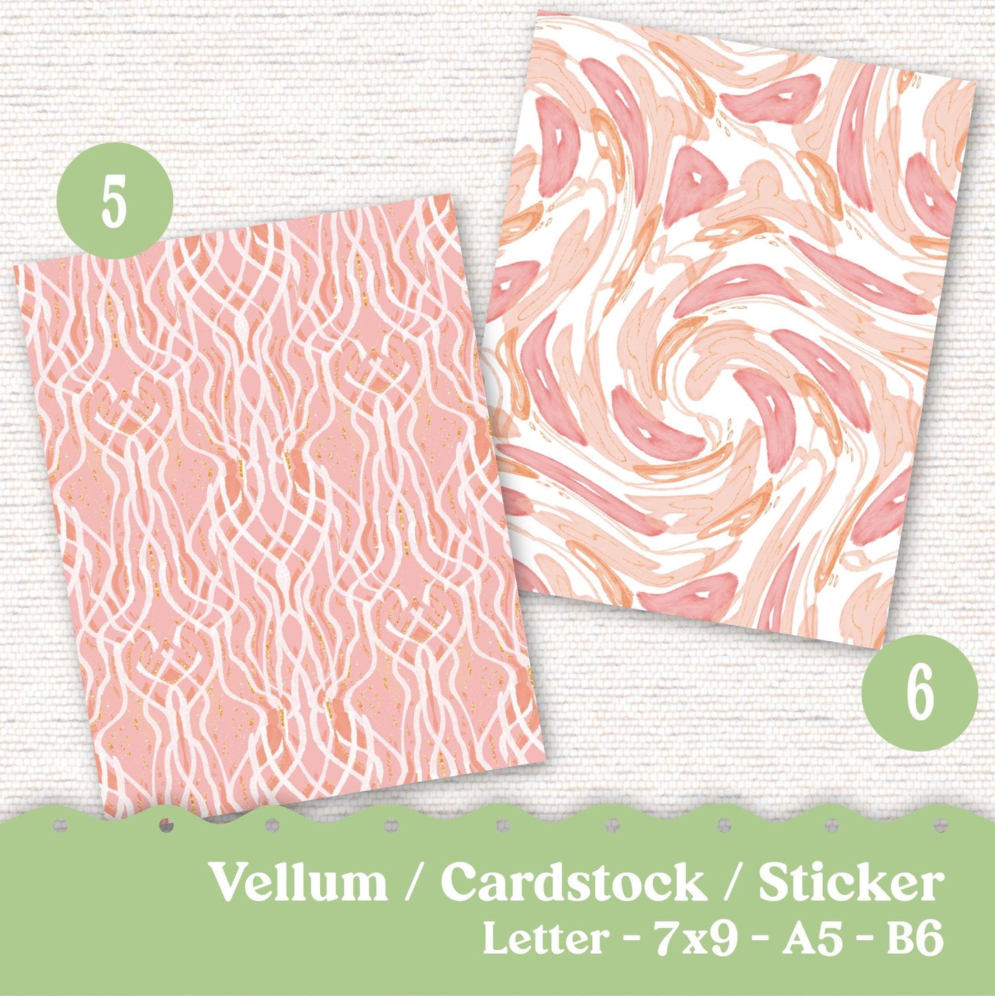 Vellum or Cardstock Dashboard Tip-in for Planners or Junk Journaling - Kit 130V - Peachy