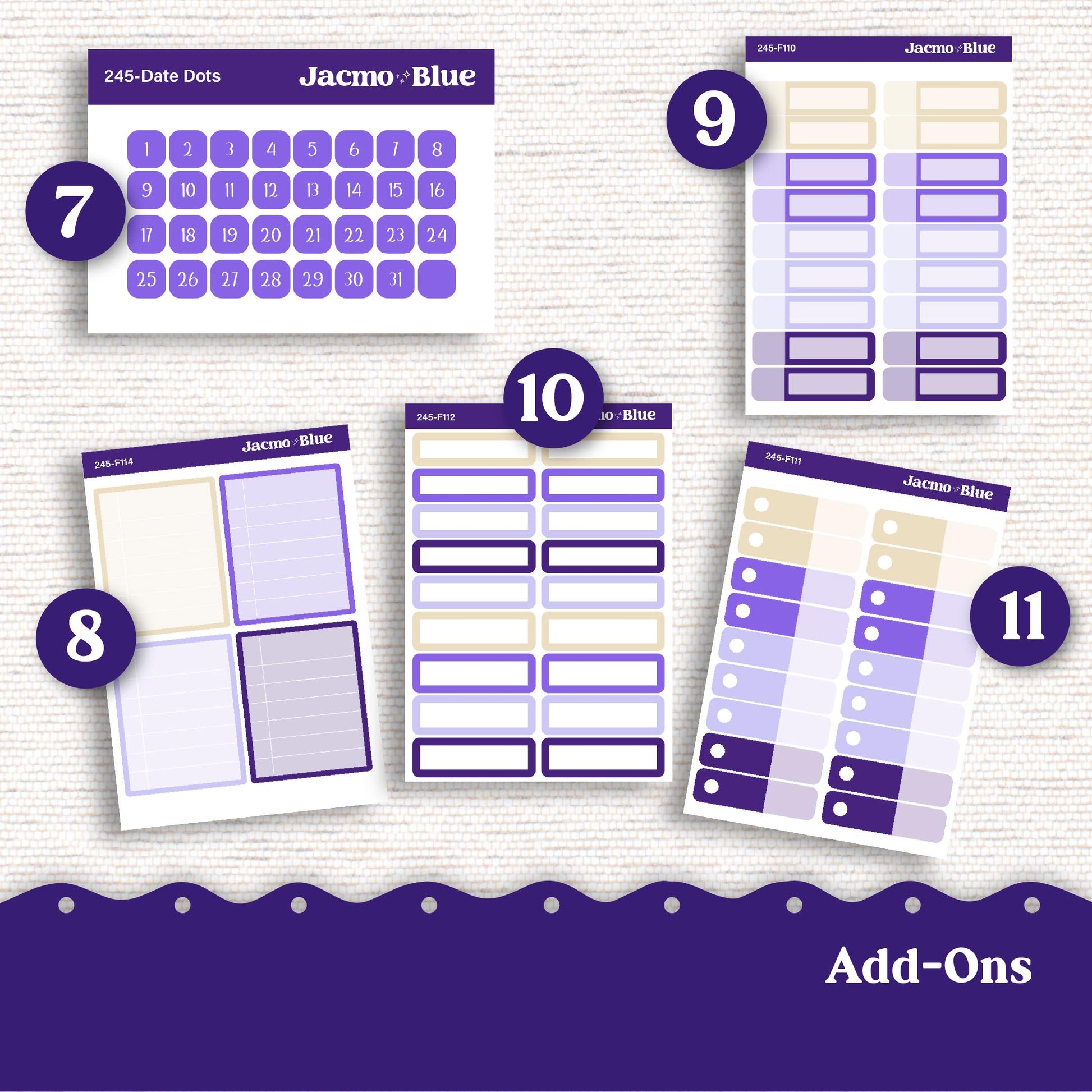 Weekly Planner Sticker Kit Vertical Planner Stickers Kit 245 Purple Watercolor - Standard Vertical 1.5" Columns A5 B6