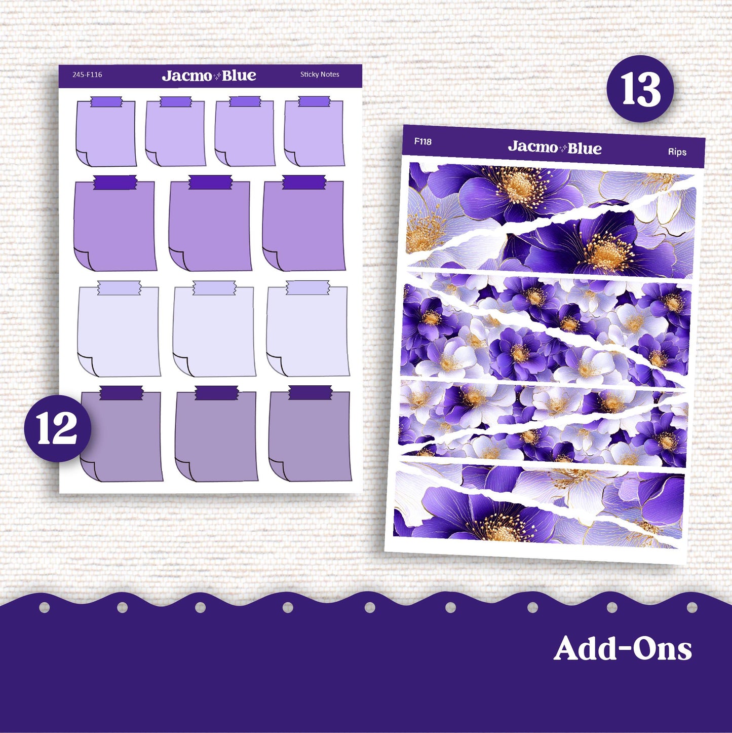 Weekly Planner Sticker Kit Vertical Planner Stickers Kit 245 Purple Watercolor - Standard Vertical 1.5" Columns A5 B6