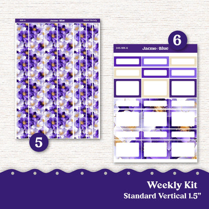 Weekly Planner Sticker Kit Vertical Planner Stickers Kit 245 Purple Watercolor - Standard Vertical 1.5" Columns A5 B6