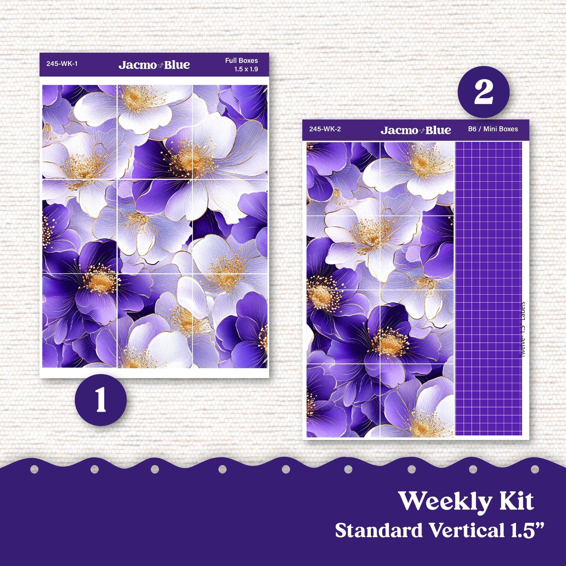 Weekly Planner Sticker Kit Vertical Planner Stickers Kit 245 Purple Watercolor - Standard Vertical 1.5" Columns A5 B6