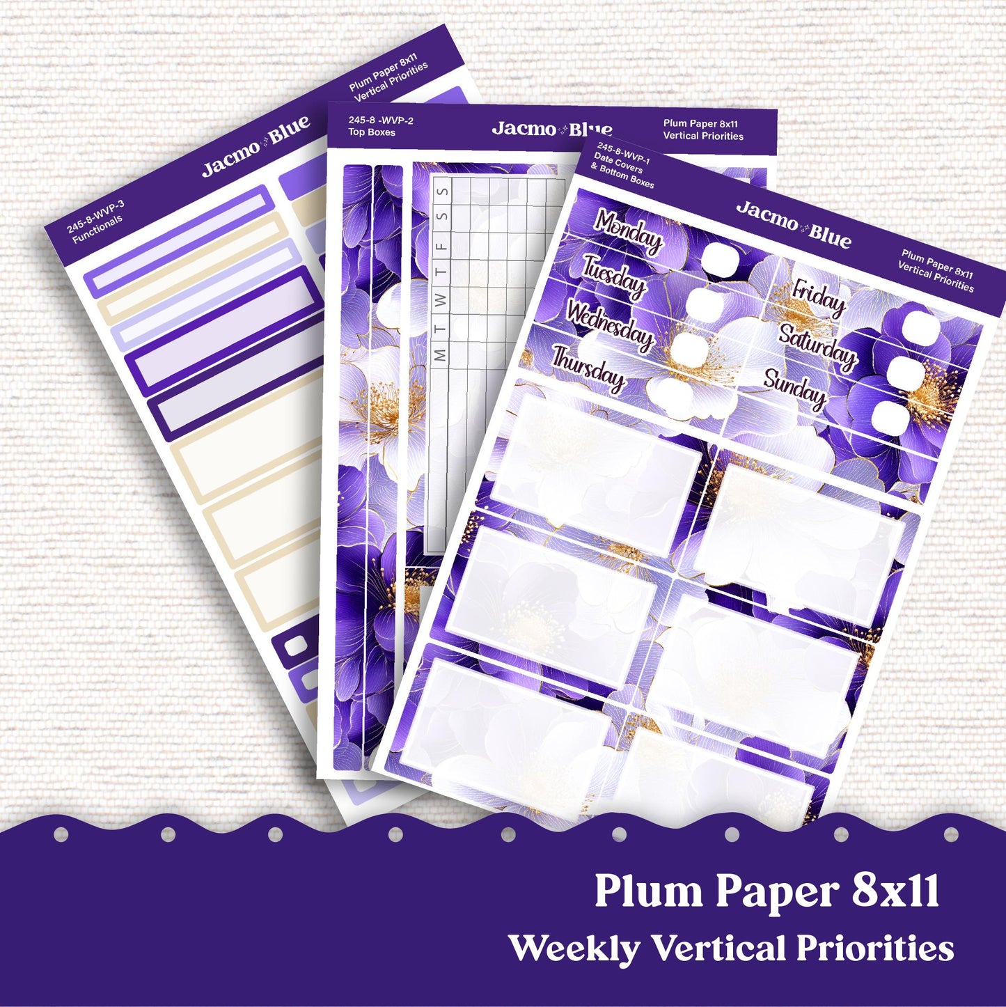 Weekly Vertical Priorities Plum Paper Kit 245 - Purple Watercolor