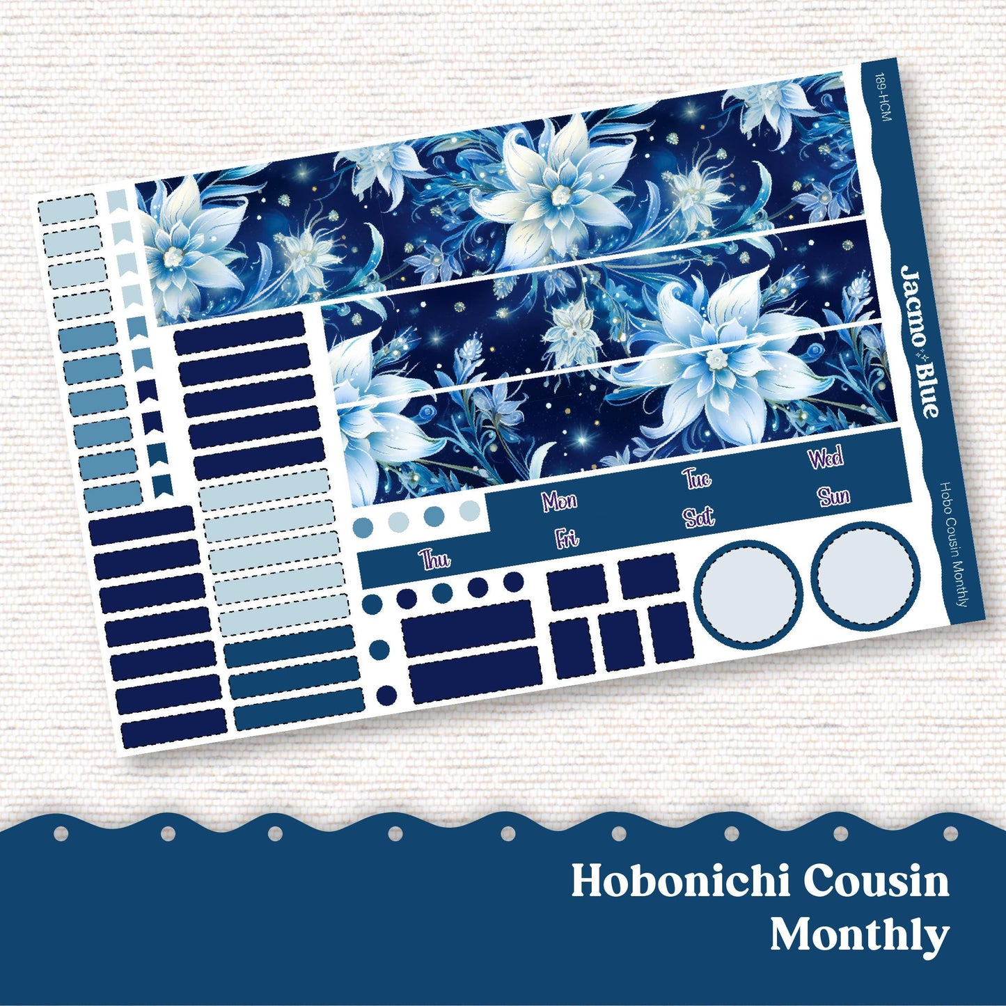 Hobonichi Cousin Monthly Planner Stickers Kit 189 Icy Flowers Monthly Hobo Kit