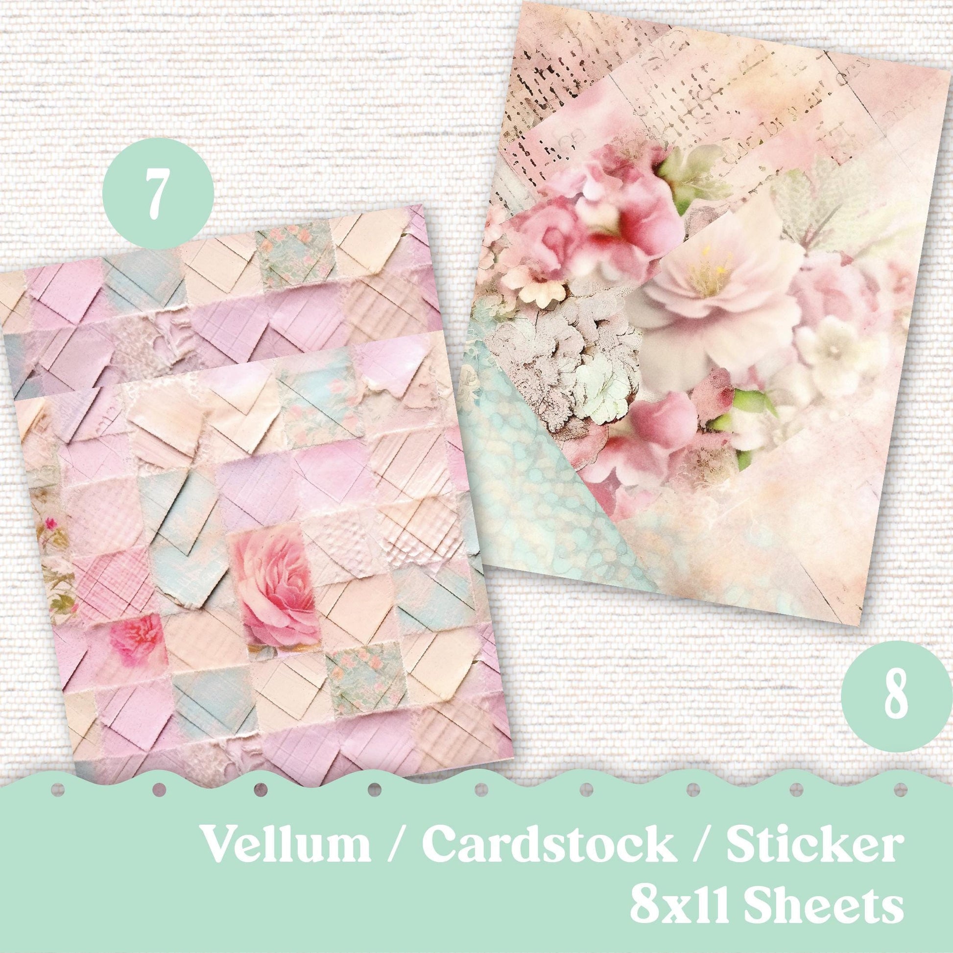 Vellum or Cardstock Dashboard Tip-in for Planners or Junk Journaling - Kit 131V - Quilted Rose