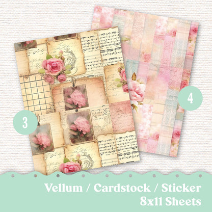 Vellum or Cardstock Dashboard Tip-in for Planners or Junk Journaling - Kit 131V - Quilted Rose