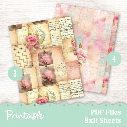 Ephemera Printable Dashboard for Planner, Junk Journaling, Crafting PDF JPG Digital Download 131VP - Vellum - Quilted Rose