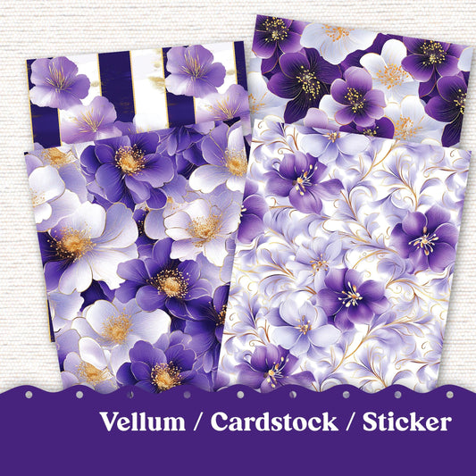 Vellum or Cardstock Dashboard Tip-in for Planners or Junk Journaling - 245V - Purple White Gold Floral February Spring