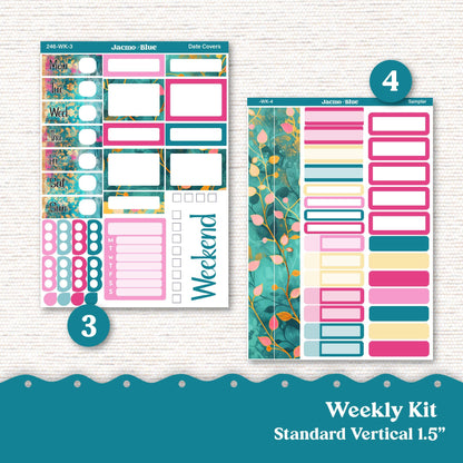 Teal Pink Gold Weekly Planner Sticker Kit Vertical Planner Stickers Kit 246 - Standard Vertical 1.5" Columns A5 B6