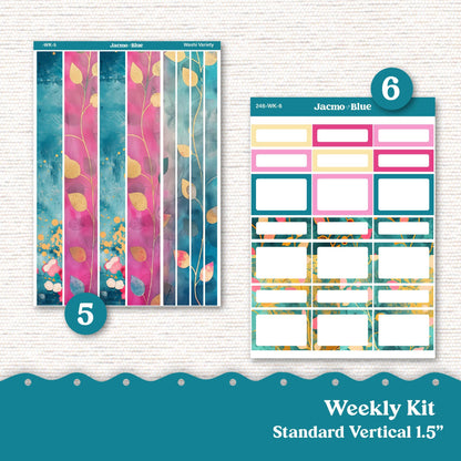 Teal Pink Gold Weekly Planner Sticker Kit Vertical Planner Stickers Kit 246 - Standard Vertical 1.5" Columns A5 B6