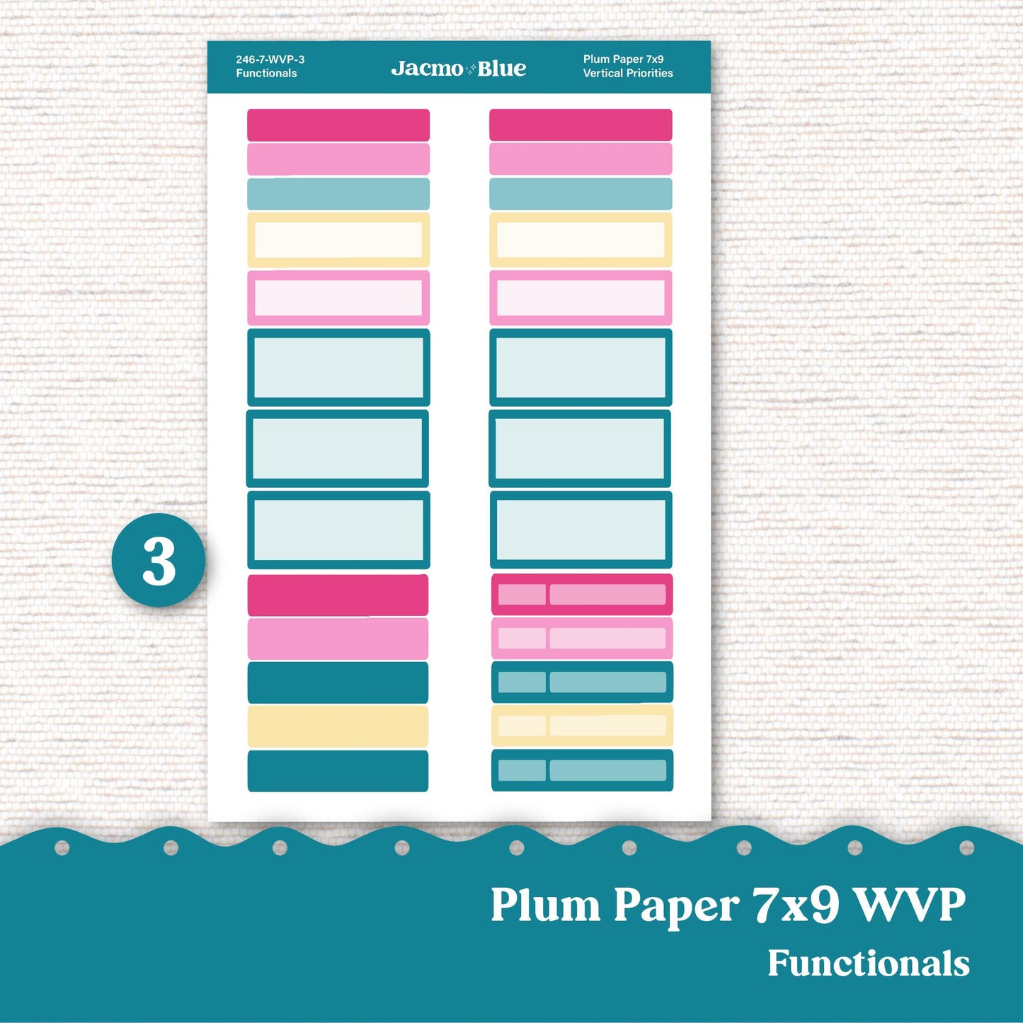 Weekly Vertical Priorities Plum Paper Stickers Kit 246 - Pink Teal Gold