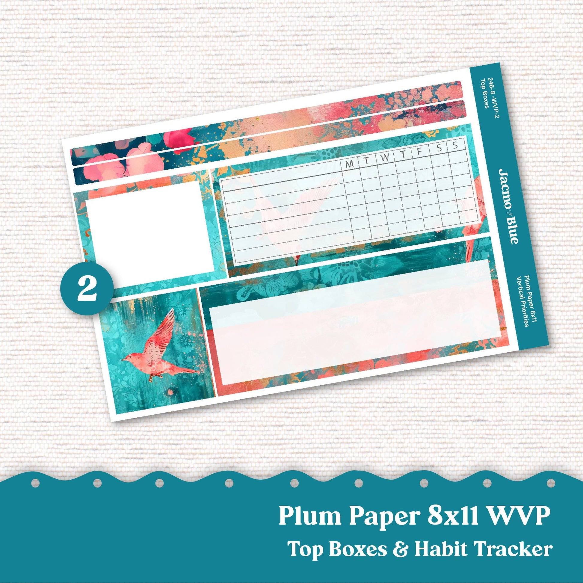 Weekly Vertical Priorities Plum Paper Stickers Kit 246 - Pink Teal Gold