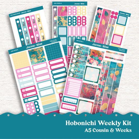 Hobonichi Cousin & Weeks Weekly Planner Sticker Kit 2025 - Hobo Stickers - 246 Teal Pink Gold