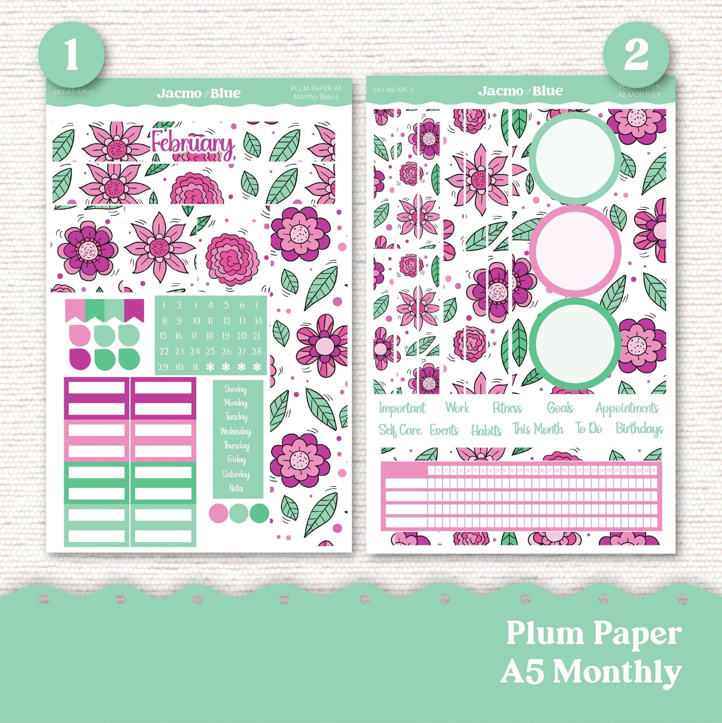 Plum Paper Monthly Sticker Kit for 8x11 7x9 A5 Planners - Kit 243 February Planner Stickers 2025