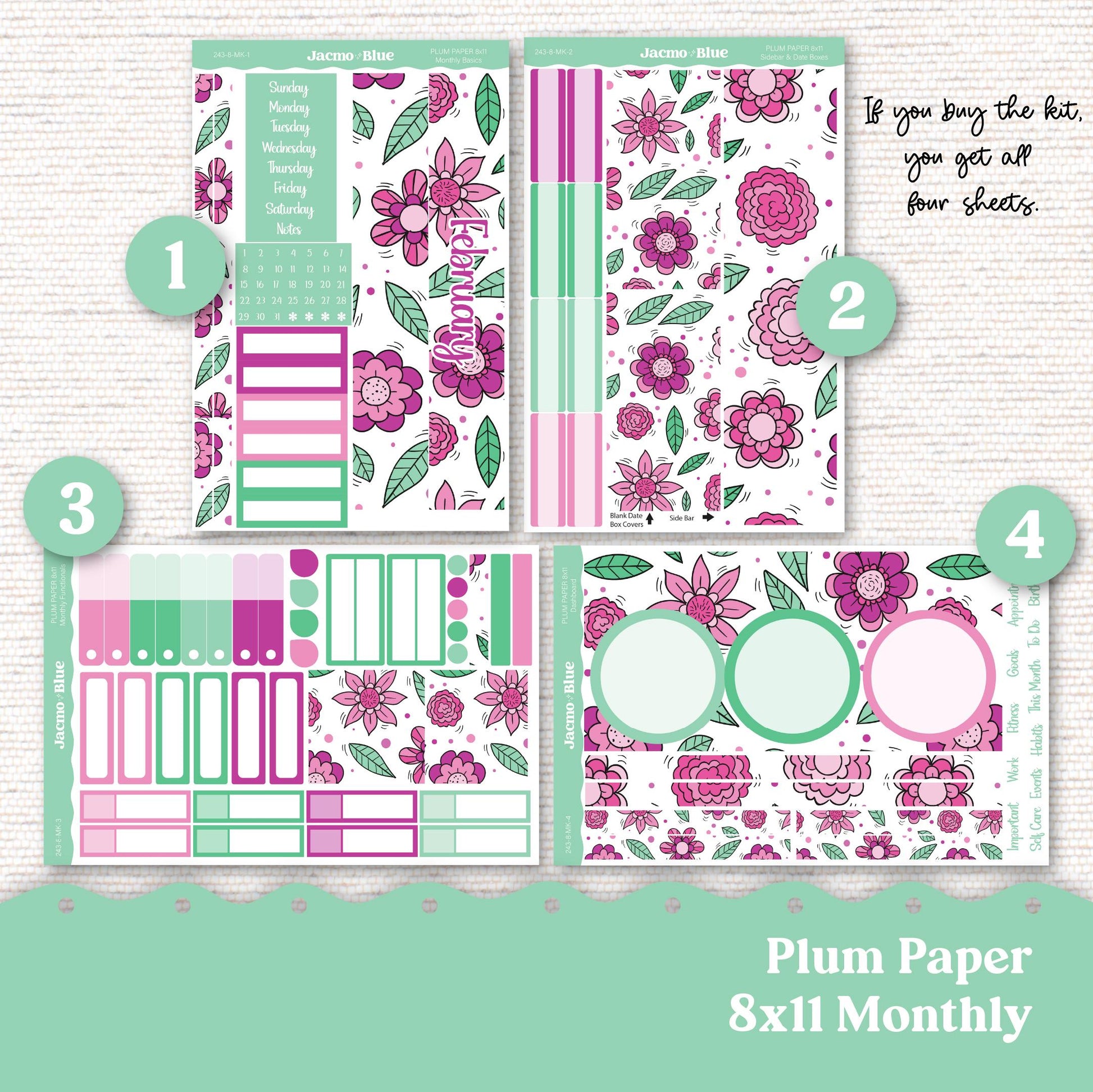 Plum Paper Monthly Sticker Kit for 8x11 7x9 A5 Planners - Kit 243 February Planner Stickers 2025