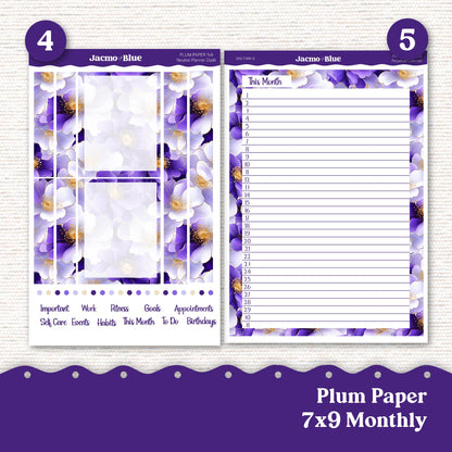 Plum Paper Monthly Sticker Kit for 8x11 7x9 A5 Planners - Kit 245 Purple Gold Floral 2025