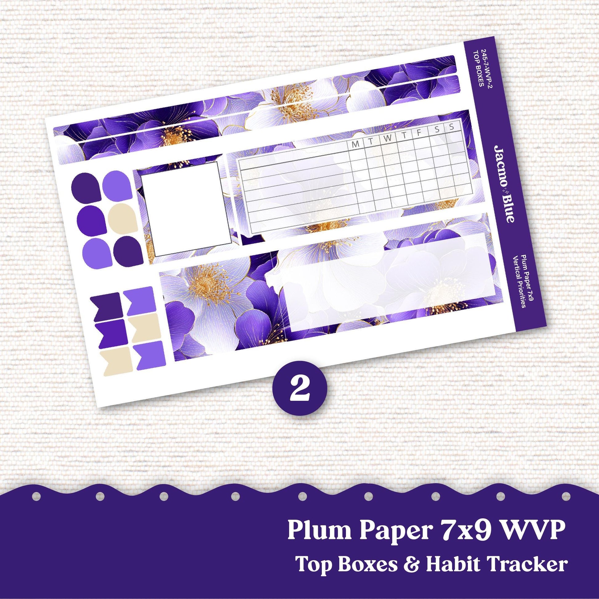 Weekly Vertical Priorities Plum Paper Kit 245 - Purple Watercolor