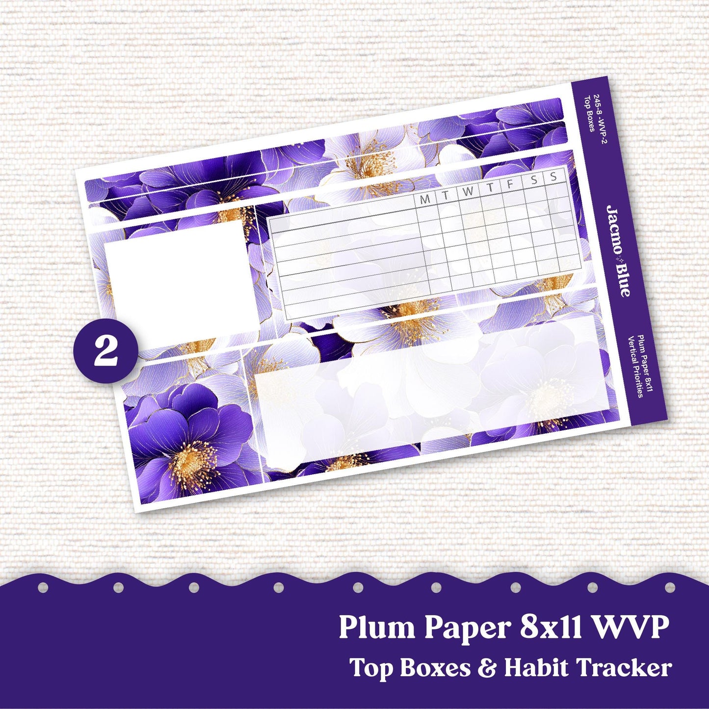 Weekly Vertical Priorities Plum Paper Kit 245 - Purple Watercolor