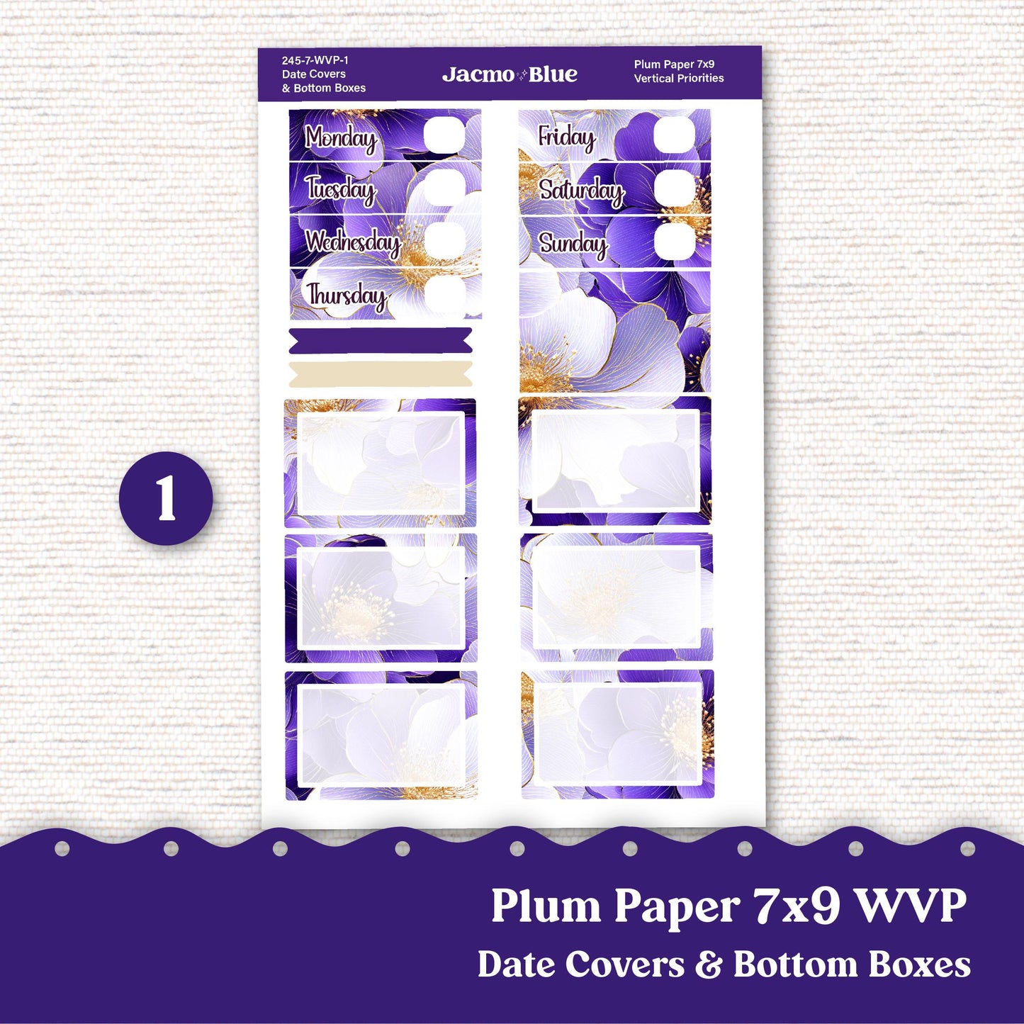 Weekly Vertical Priorities Plum Paper Kit 245 - Purple Watercolor