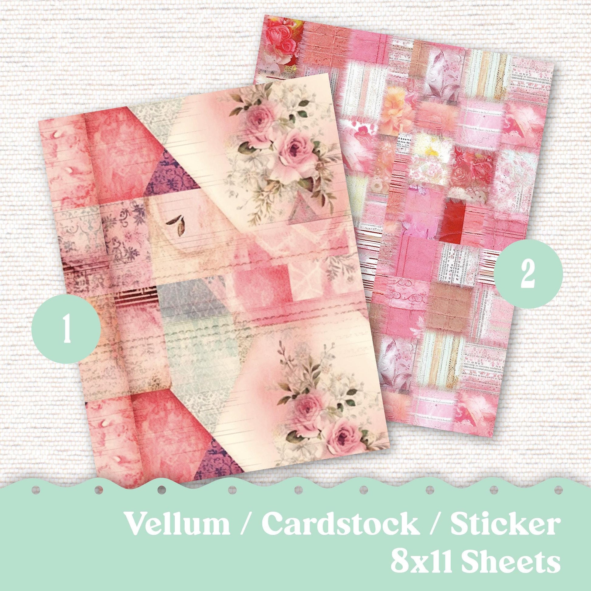 Vellum or Cardstock Dashboard Tip-in for Planners or Junk Journaling - Kit 131V - Quilted Rose