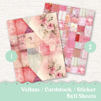 Vellum or Cardstock Dashboard Tip-in for Planners or Junk Journaling - Kit 131V - Quilted Rose