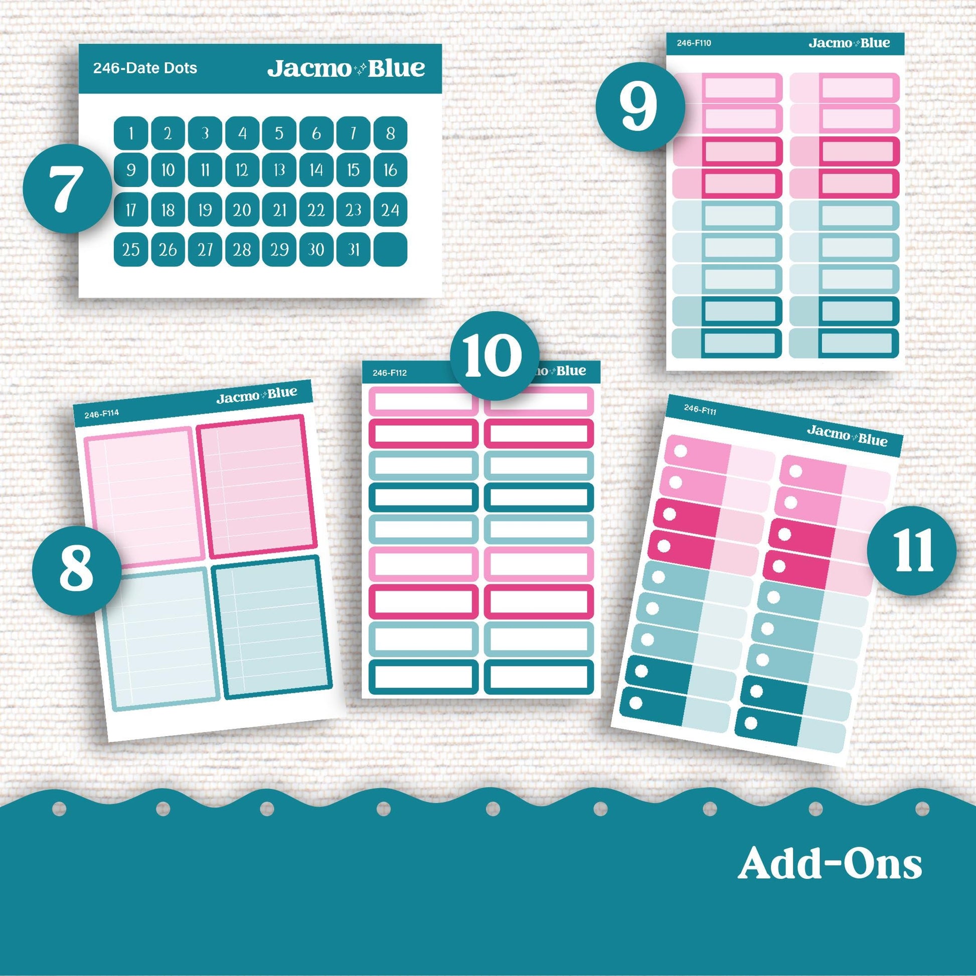 Teal Pink Gold Weekly Planner Sticker Kit Vertical Planner Stickers Kit 246 - Standard Vertical 1.5" Columns A5 B6