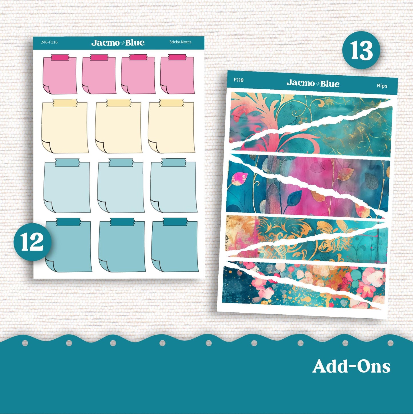 Teal Pink Gold Weekly Planner Sticker Kit Vertical Planner Stickers Kit 246 - Standard Vertical 1.5" Columns A5 B6