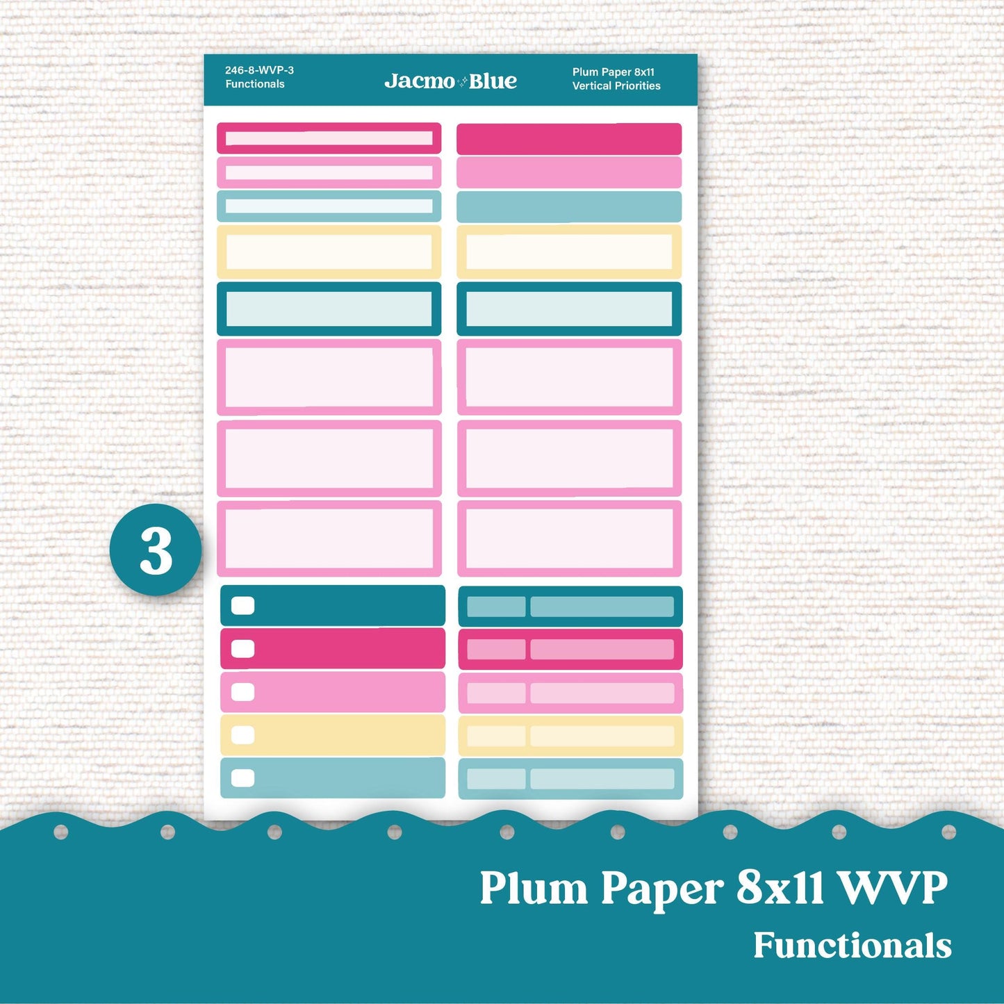 Weekly Vertical Priorities Plum Paper Stickers Kit 246 - Pink Teal Gold