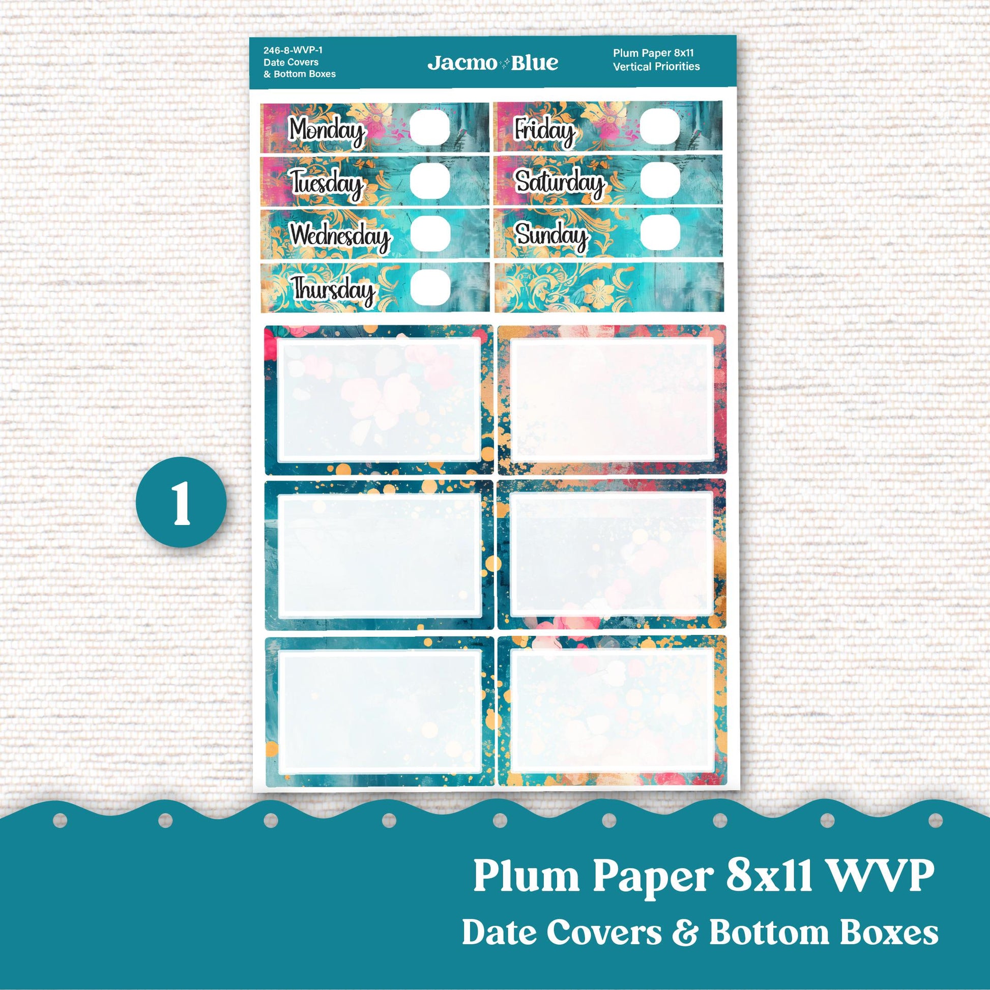 Weekly Vertical Priorities Plum Paper Stickers Kit 246 - Pink Teal Gold