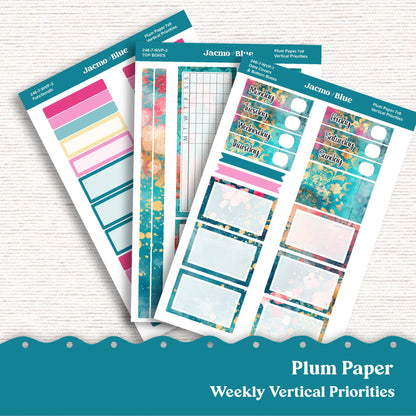 Weekly Vertical Priorities Plum Paper Stickers Kit 246 - Pink Teal Gold