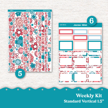 Weekly Planner Sticker Kit Vertical Planner Stickers Kit 249 - Standard Vertical 1.5" Columns A5 B6 July Red White Blue