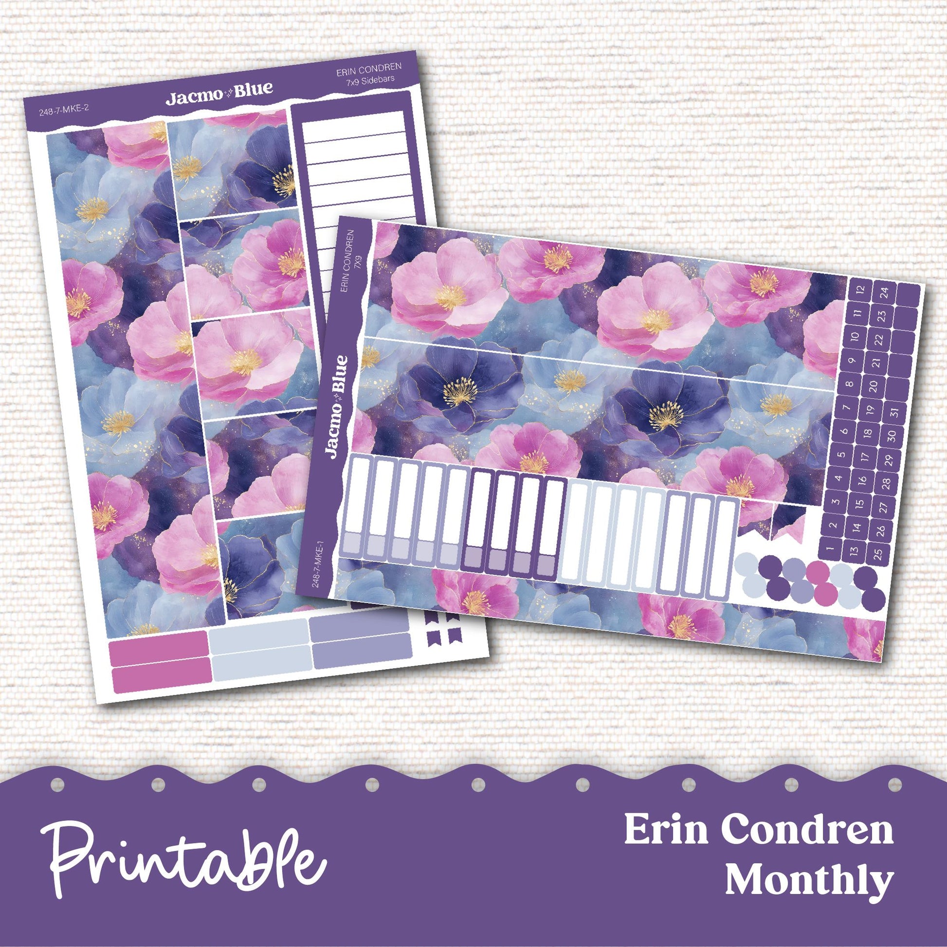 PRINTABLE Monthly Planner Stickers for Erin Condren 7x9 and A5 - Print and Cut Silhouette and Cricut - 248P