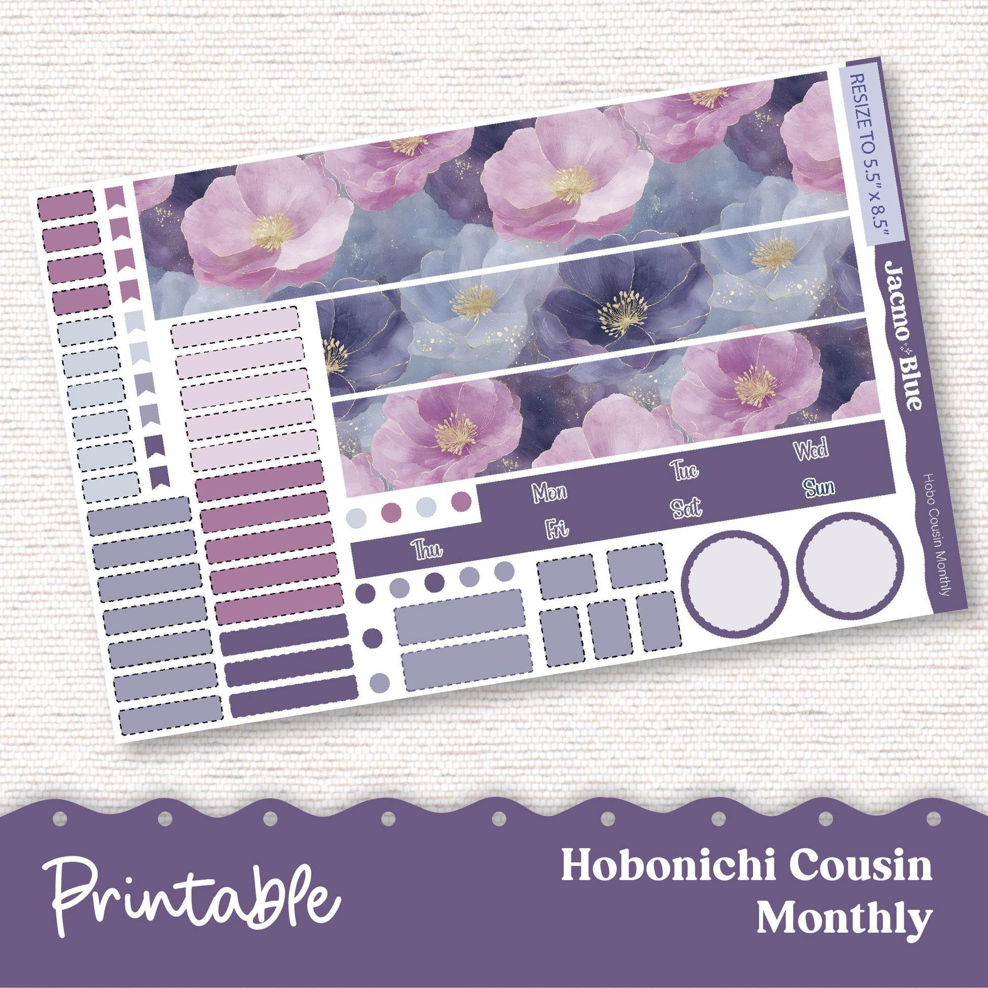 PRINTABLE Monthly Planner Stickers for Hobonichi Cousin A5 - Print and Cut Silhouette and Cricut - 248P