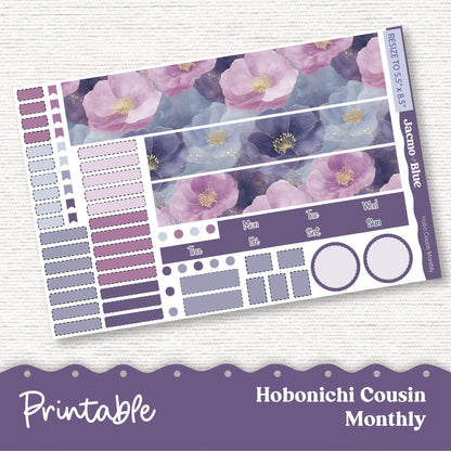 PRINTABLE Monthly Planner Stickers for Hobonichi Cousin A5 - Print and Cut Silhouette and Cricut - 248P