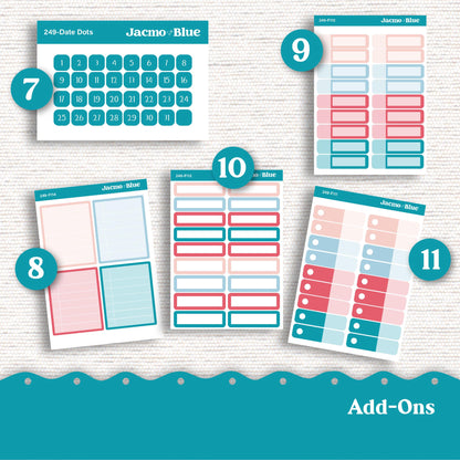 Weekly Planner Sticker Kit Vertical Planner Stickers Kit 249 - Standard Vertical 1.5" Columns A5 B6 July Red White Blue