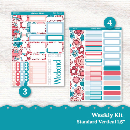 Weekly Planner Sticker Kit Vertical Planner Stickers Kit 249 - Standard Vertical 1.5" Columns A5 B6 July Red White Blue