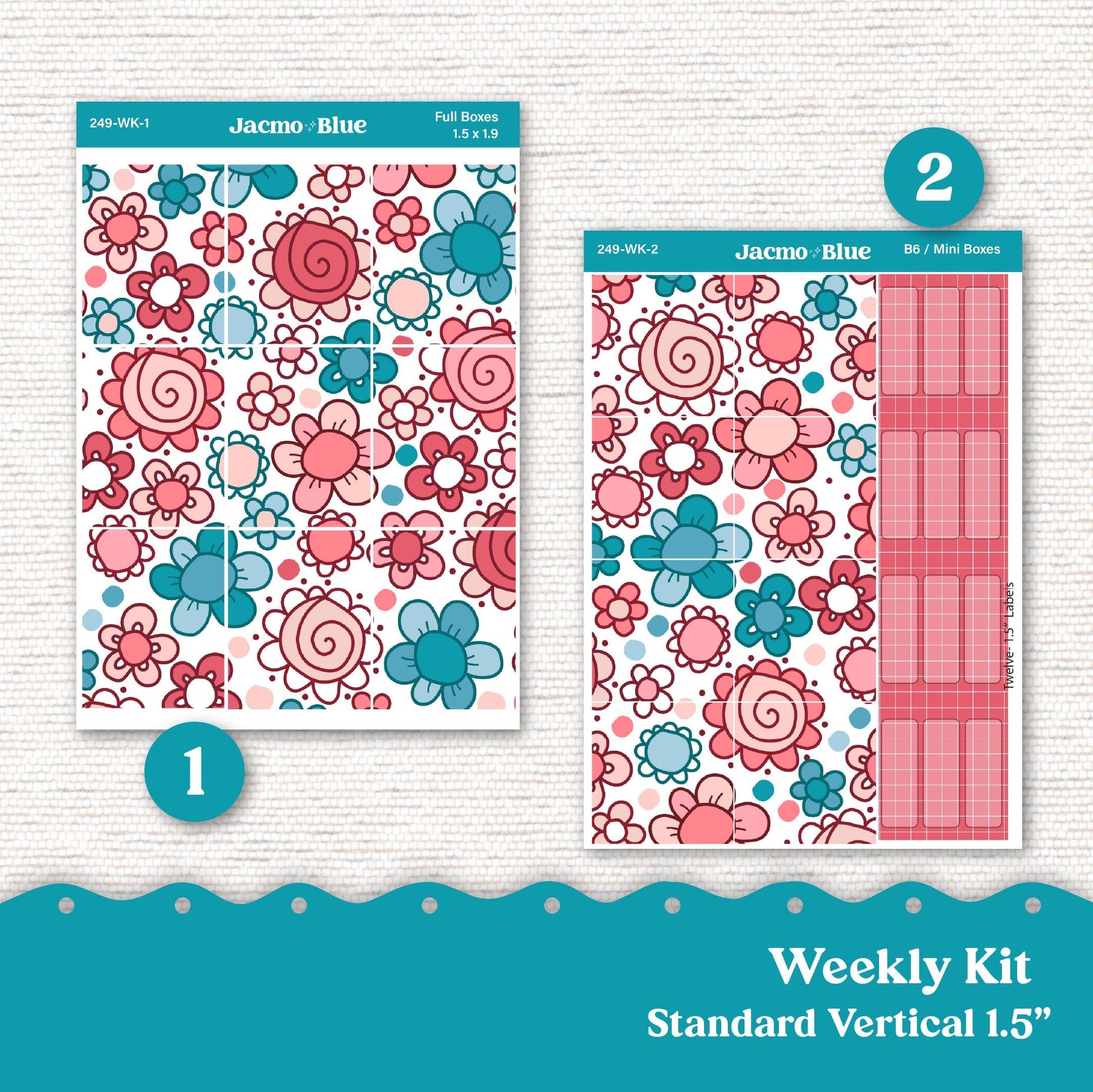 Weekly Planner Sticker Kit Vertical Planner Stickers Kit 249 - Standard Vertical 1.5" Columns A5 B6 July Red White Blue