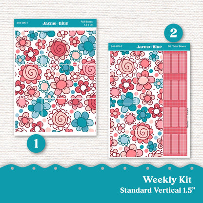 Weekly Planner Sticker Kit Vertical Planner Stickers Kit 249 - Standard Vertical 1.5" Columns A5 B6 July Red White Blue