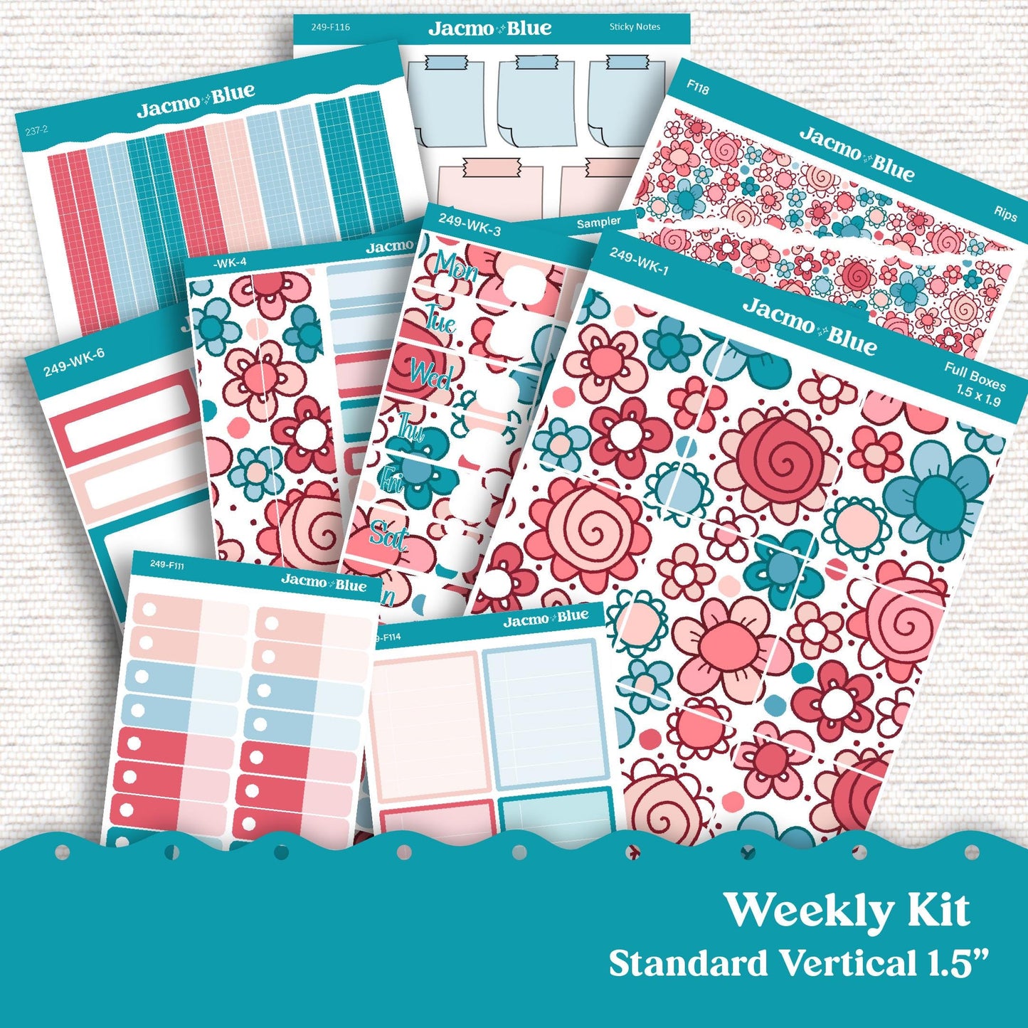 Weekly Planner Sticker Kit Vertical Planner Stickers Kit 249 - Standard Vertical 1.5" Columns A5 B6 July Red White Blue