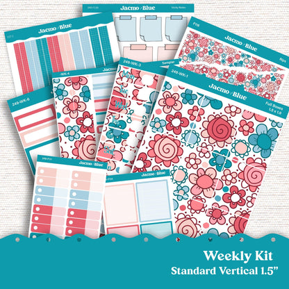Weekly Planner Sticker Kit Vertical Planner Stickers Kit 249 - Standard Vertical 1.5" Columns A5 B6 July Red White Blue